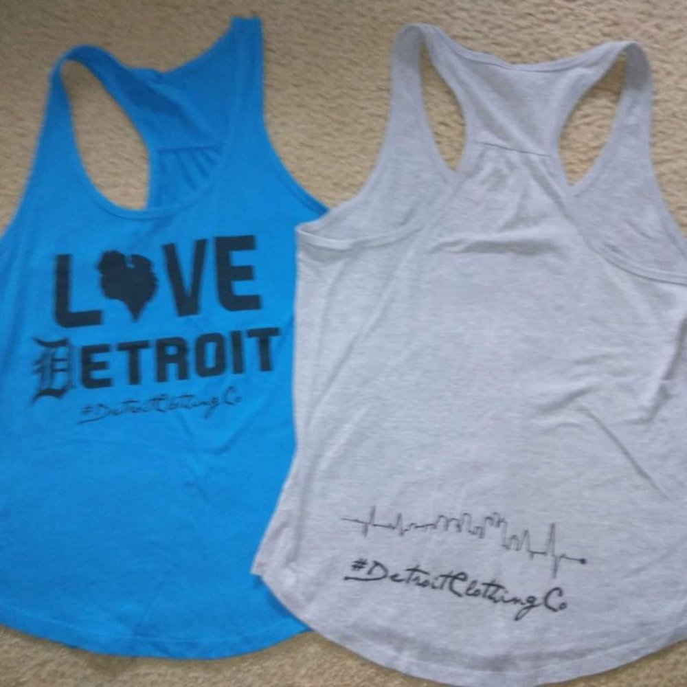 Detroit Clothing Co company racerback tank tops size Large blue gray
